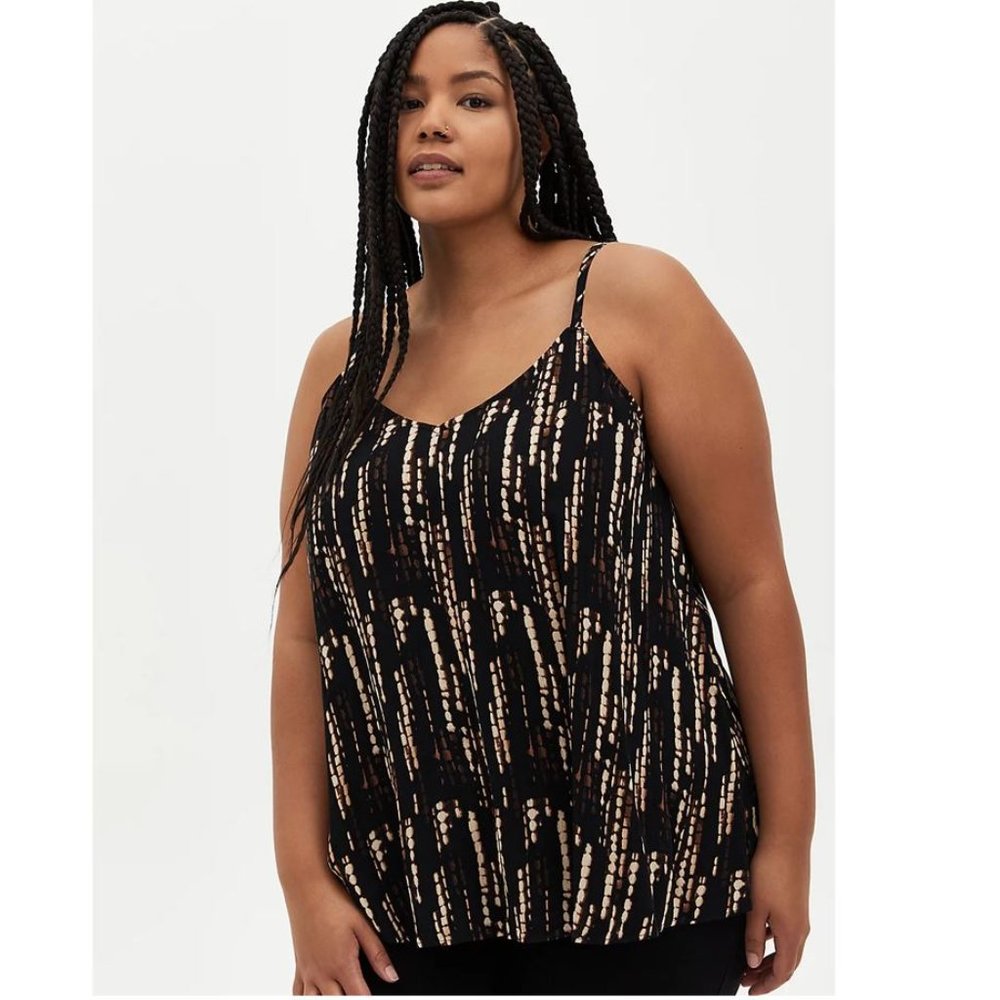 Torrid Size 1X 14-16 Sophie - Black Ikat Crinkle Gauze Cami